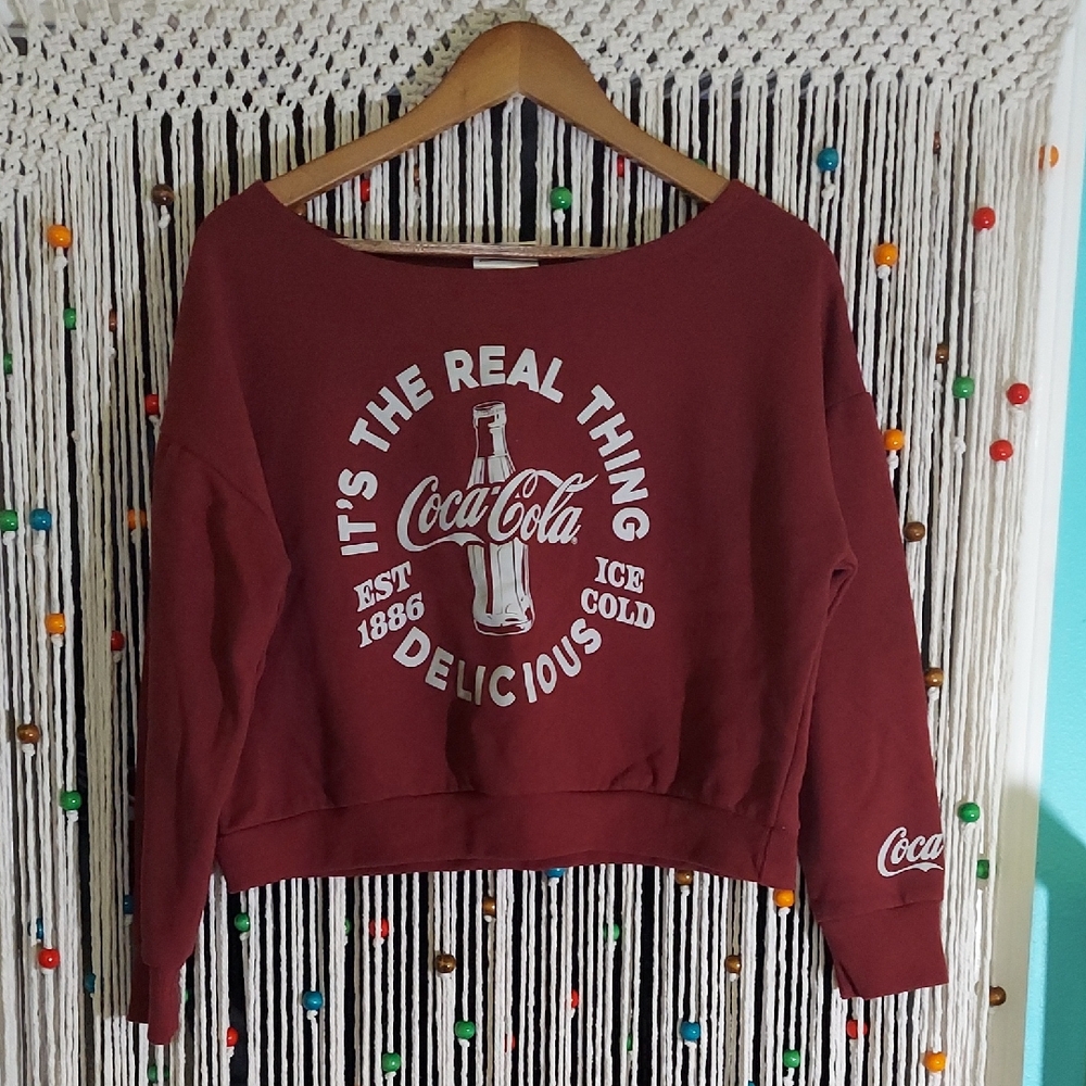 Coca-Cola Maroon Cropped Sweatshirt With Gray Logo